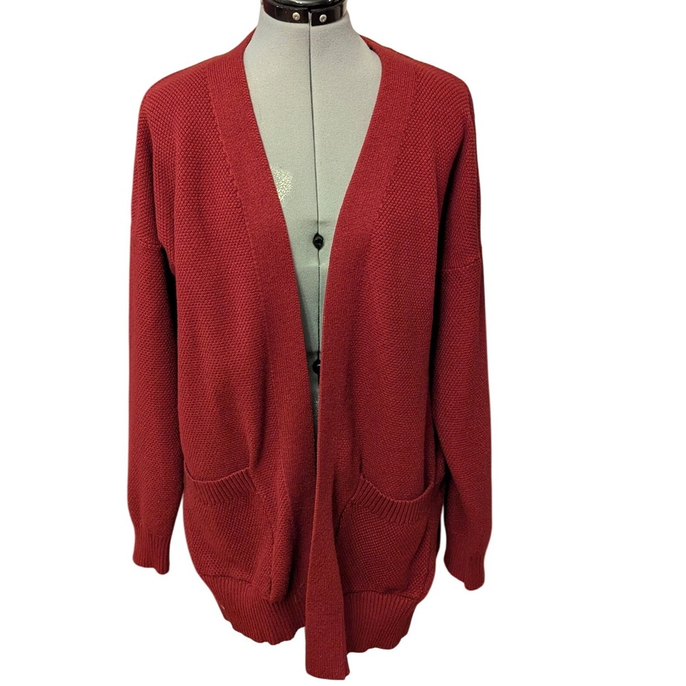 MEROKZEETY Womens 2XL Cardigan Sweater Open Front Knit Pockets‎ Maroon Red